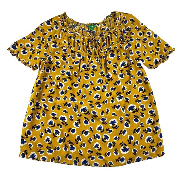 Dip Womens Small Blouse Mustard Yellow Floral Boho Flowy Viscose Peasant Shirt - Picture 1 of 9